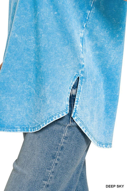French Terry Washed Curved Hem Top