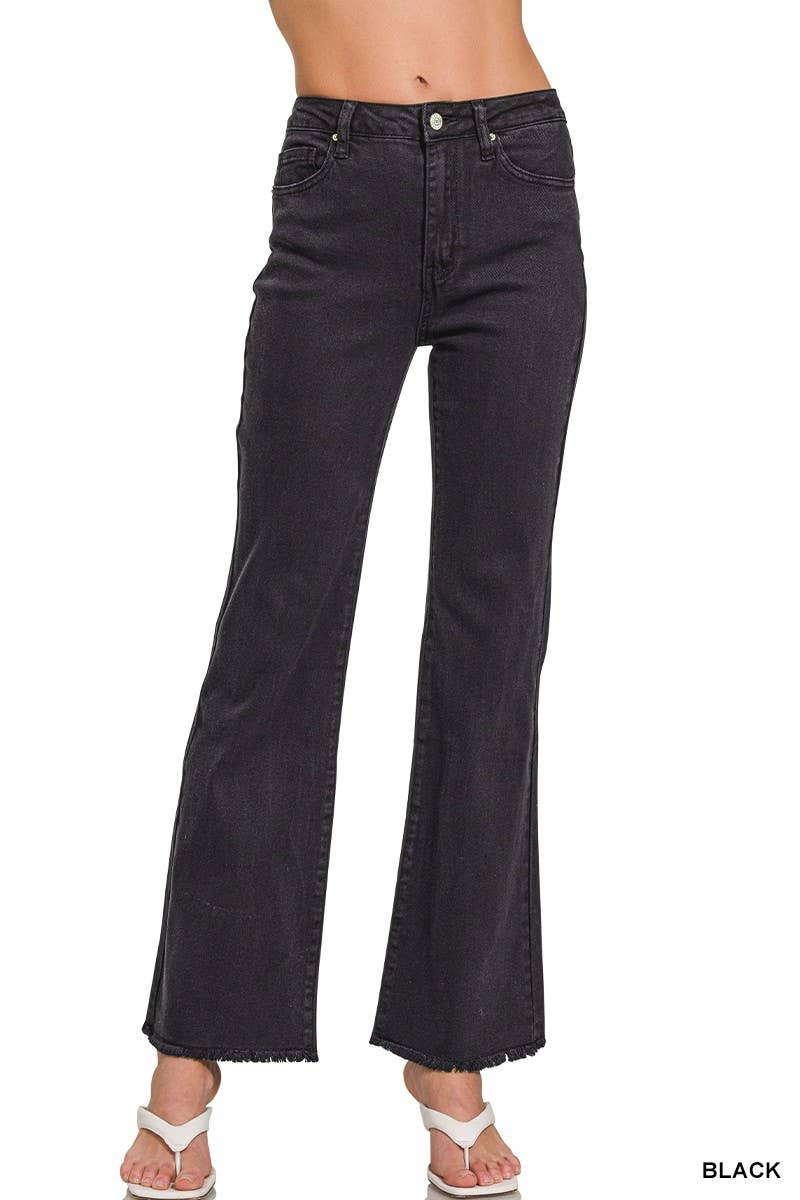 Acid Washed Frayed Cutoff Hem Straight Wide Pants