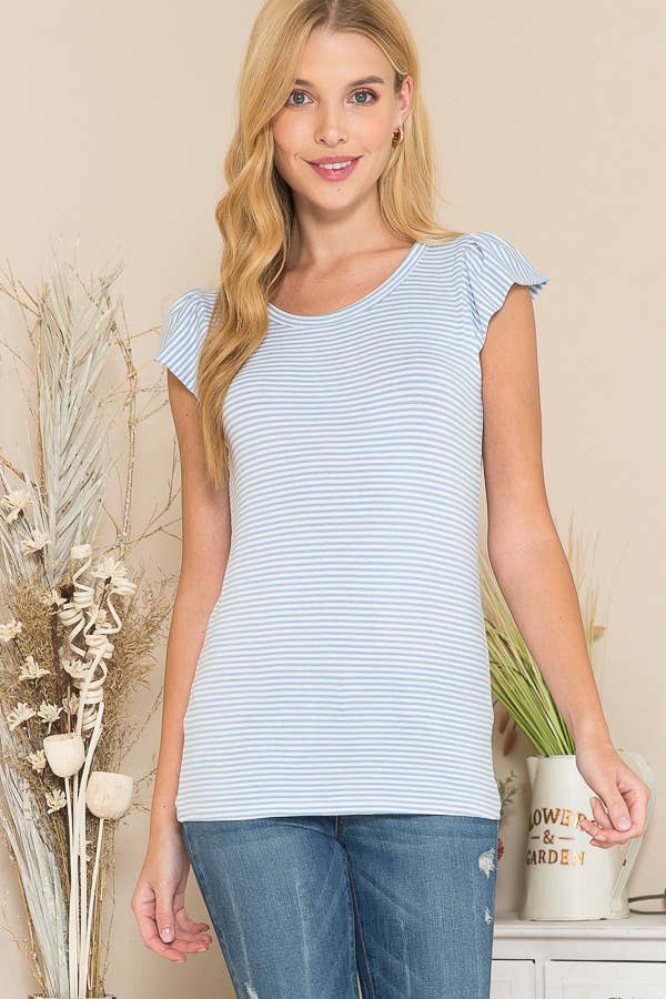 Stripe Ruffle Sleeve Top
