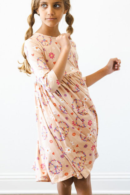 SALE Flower Child 3/4 Sleeve Pocket Twirl Dress