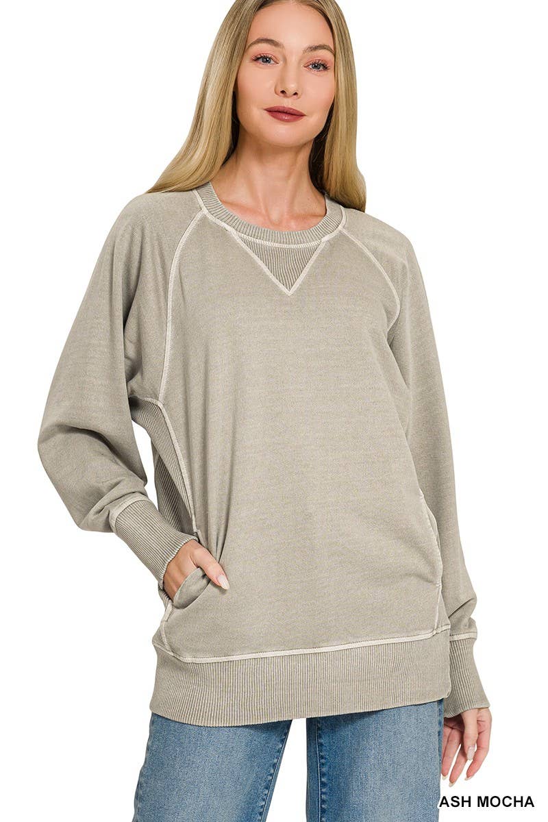 Pigment Dyed French Terry Pullover With Pockets