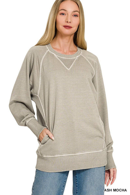 Pigment Dyed French Terry Pullover With Pockets