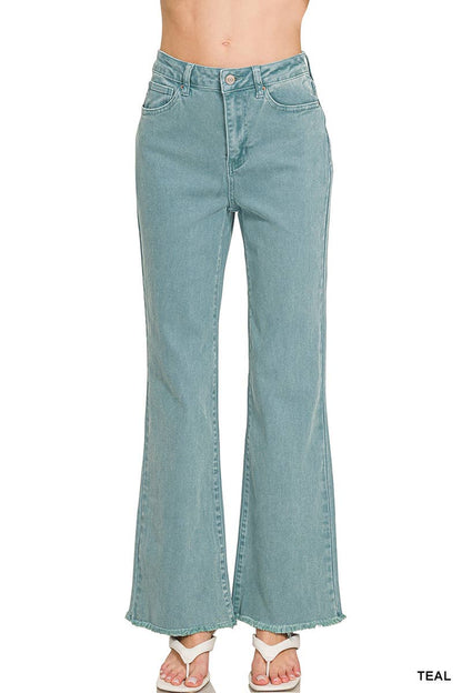 Acid Washed Frayed Cutoff Hem Straight Wide Pants
