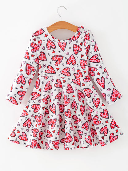 Toddler Girls Valentine Party Red Heart Print Dress