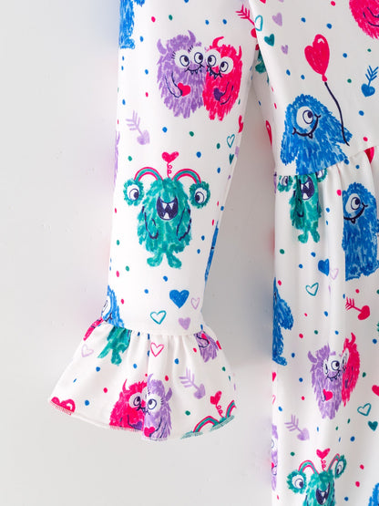 Toddler Girls Valentine Dress – Colorful Monster Balloon Print