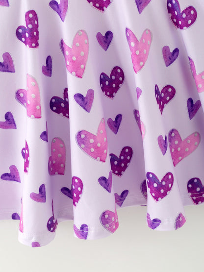 Girls Valentine's Day Cute Purple Heart Polka Dot Dress