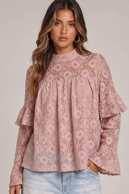 Lace Babydoll Mock Neck Top