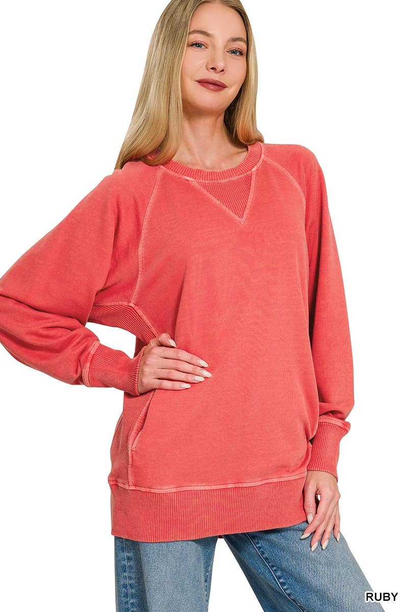 Pigment Dyed French Terry Pullover With Pockets