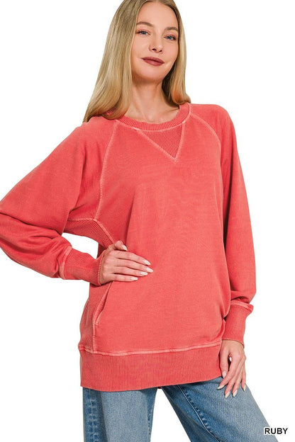 Pigment Dyed French Terry Pullover With Pockets