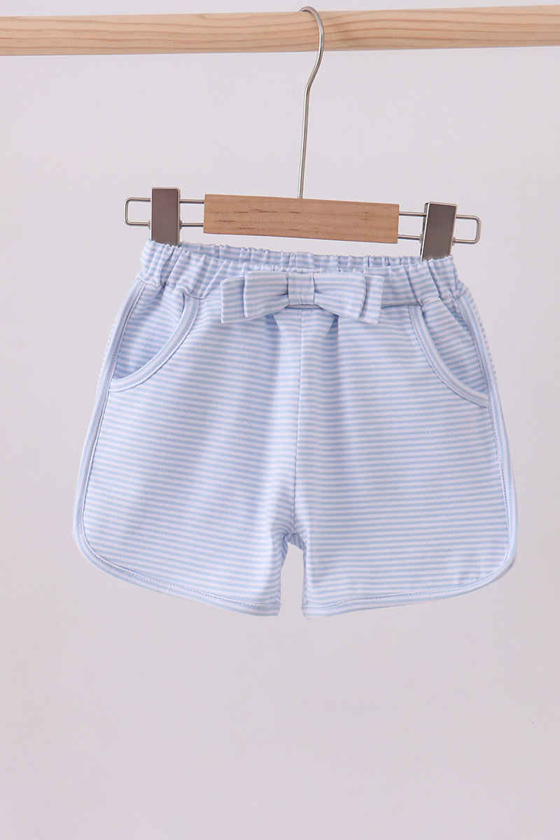Premium Blue & white stripe bow shorts