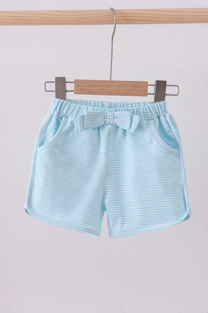 Premium Mint & white stripe bow shorts