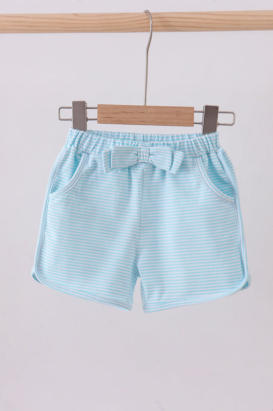 Premium Mint & white stripe bow shorts