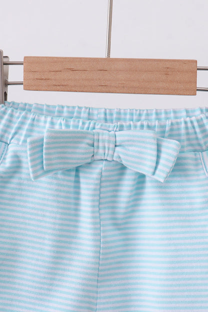 Premium Mint & white stripe bow shorts