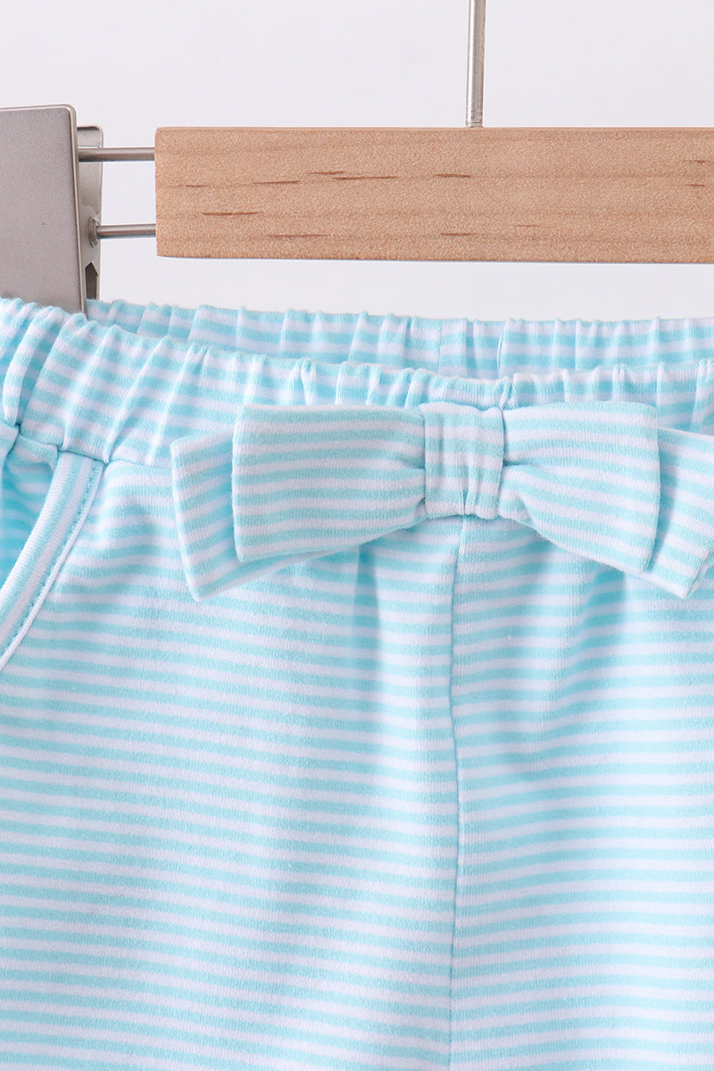 Premium Mint & white stripe bow shorts