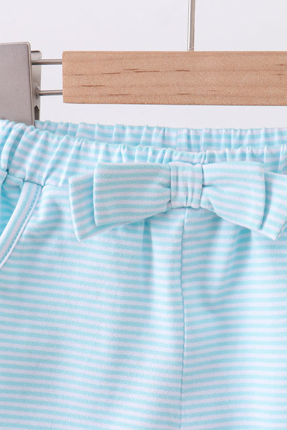 Premium Mint & white stripe bow shorts