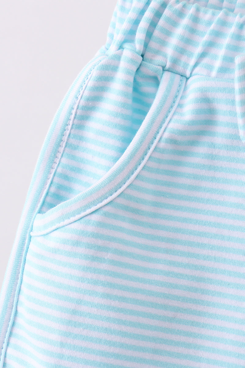 Premium Mint & white stripe bow shorts