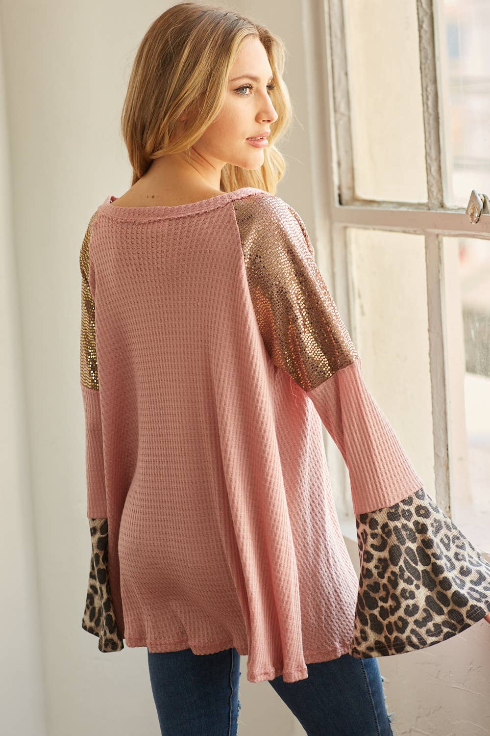 Melanie Waffle Knit V-Neck Tunic