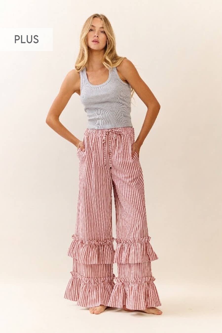 Plus Striped Pull-on Maxi Pants