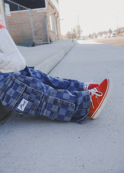 Checkered Baggy Blue Jeans