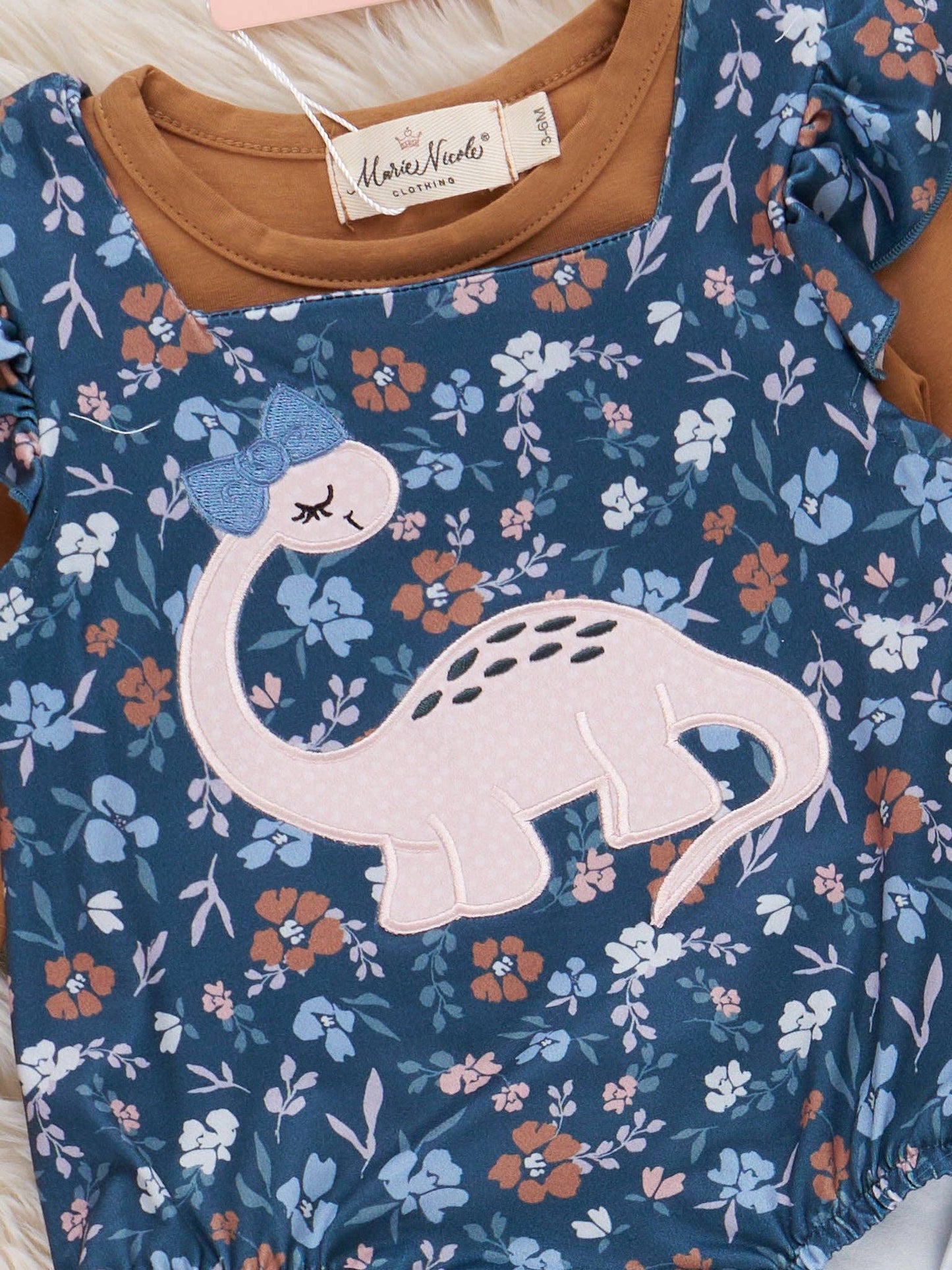 Dino Petal Embroidered Ruffle Bubble Romper
