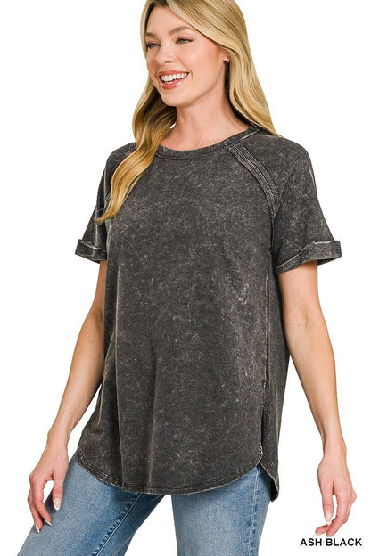 French Terry Washed Curved Hem Top