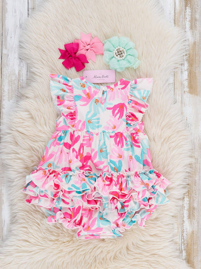 Ruffle Bubble Romper - Hibiscus