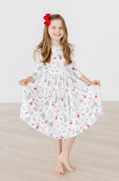 Clara's Christmas 3/4 Sleeve Ruffle Twirl Dress