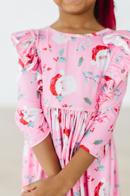 Jolly Old Saint Nick 3/4 Sleeve Ruffle Twirl Dress