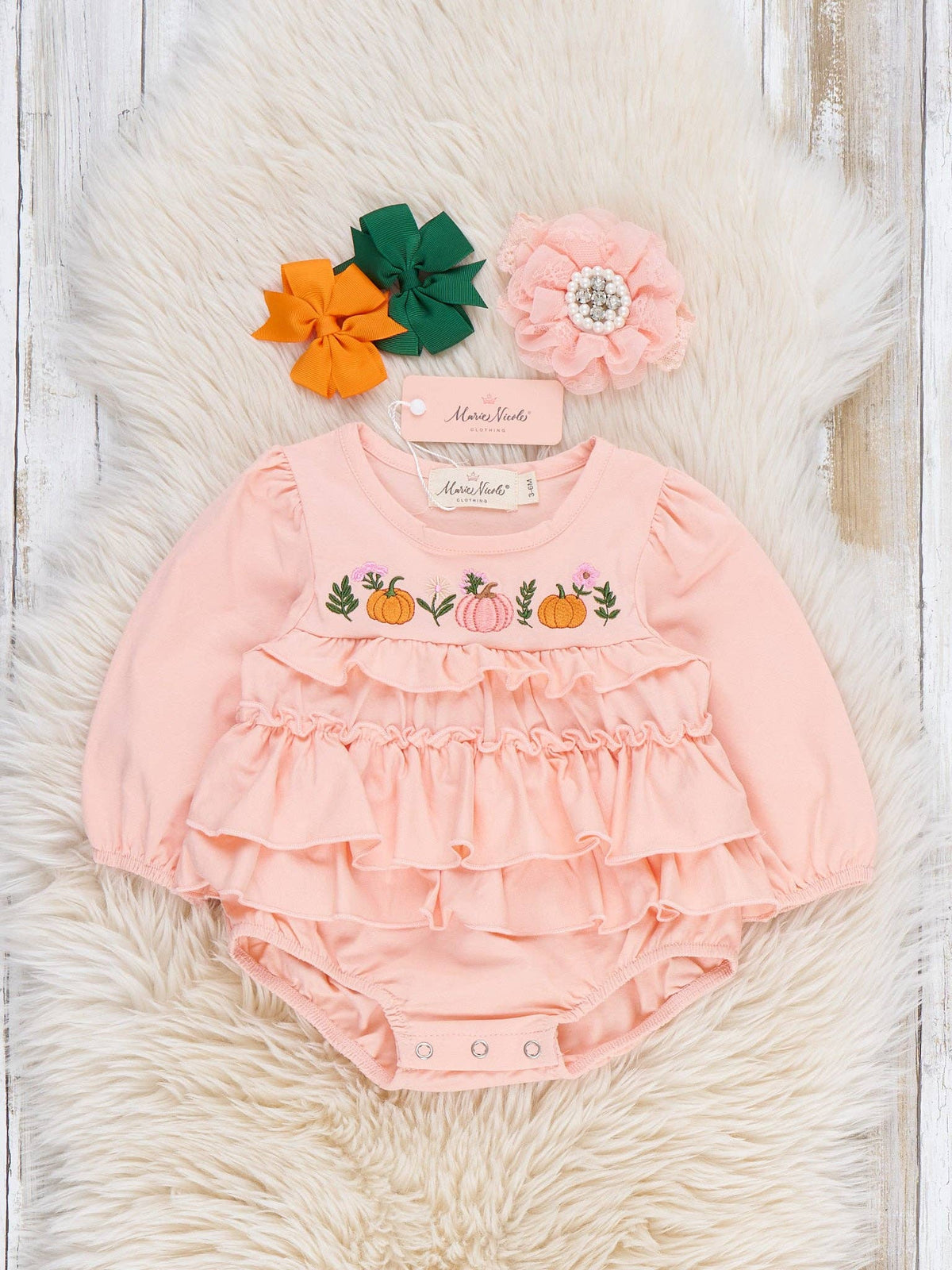Pumpkin Little Sweetie Embroidered Bubble Romper