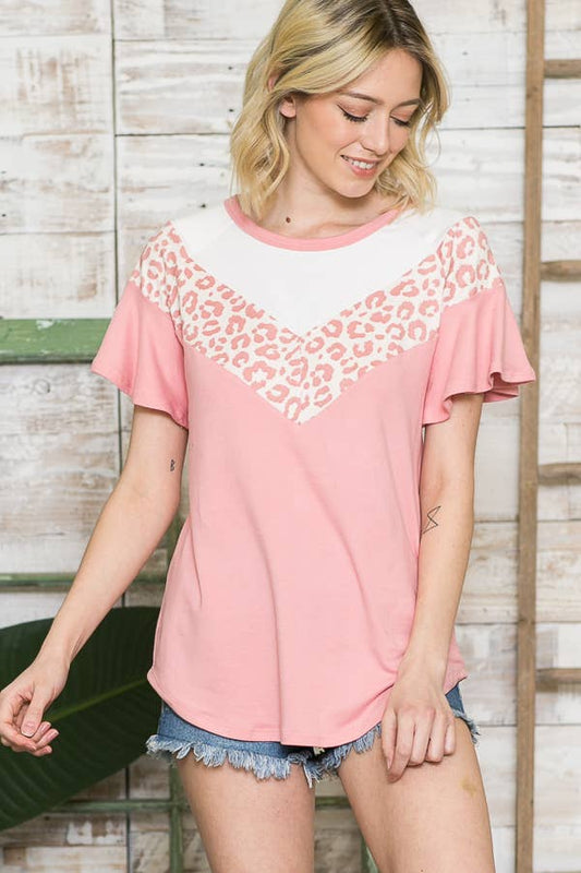 Multi Fabric Contrast Ruffle Slv Top-