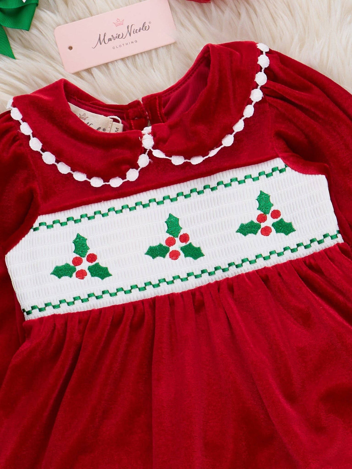 Red Smocked Holly Velvet Bloomers Outfit