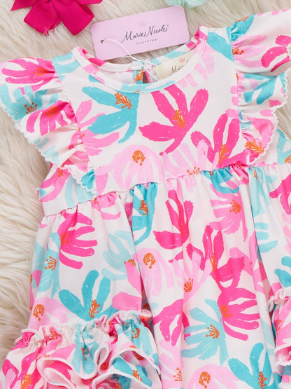 Ruffle Bubble Romper - Hibiscus