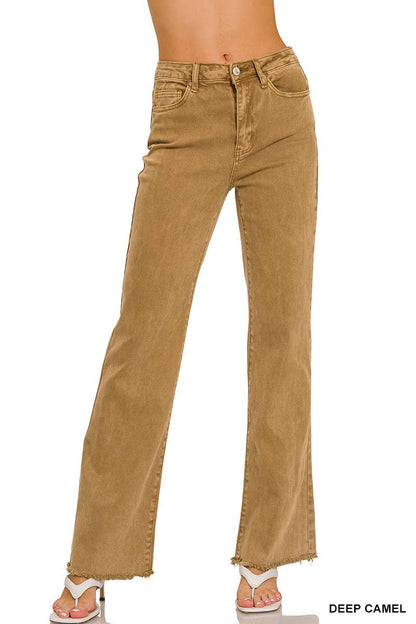 Acid Washed Frayed Cutoff Hem Straight Wide Pants