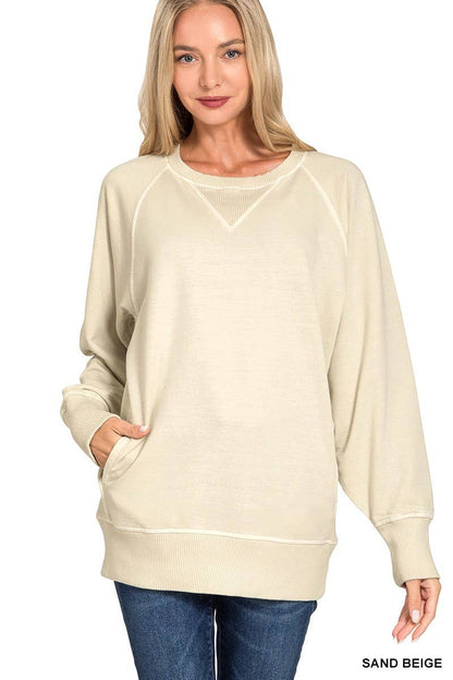 Pigment Dyed French Terry Pullover With Pockets