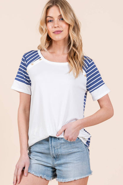 Stripe Combo Short Sleeve Top