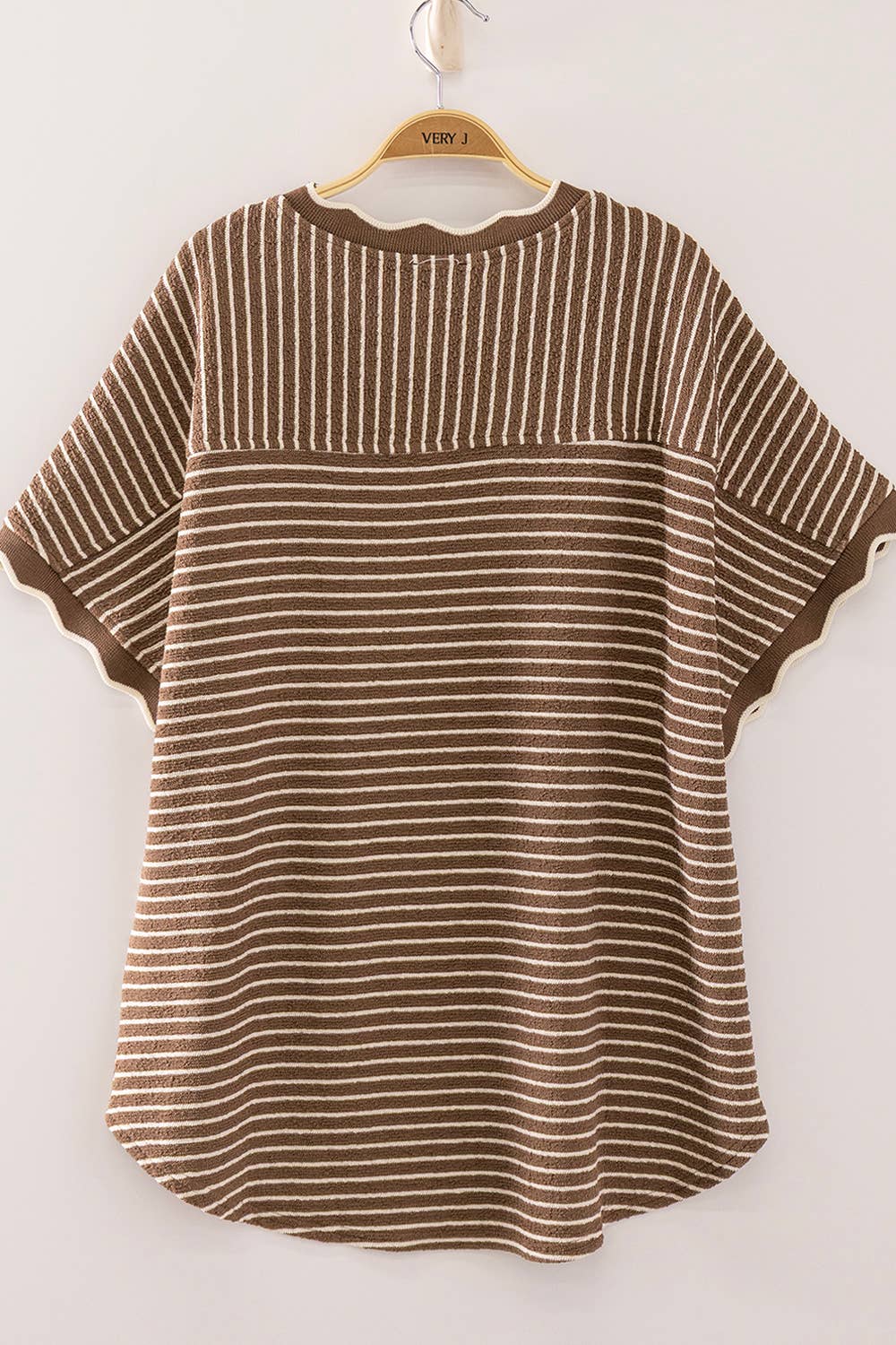 Scallop Trim Stripe Knit Top