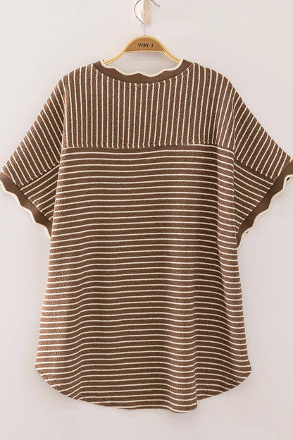 Scallop Trim Stripe Knit Top
