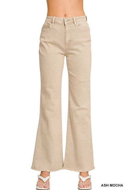 Acid Washed Frayed Cutoff Hem Straight Wide Pants