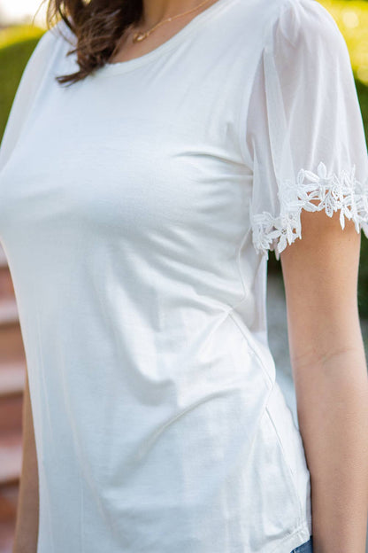Mesh Flutter Sleeve Knit Jersey Top-2 Colors