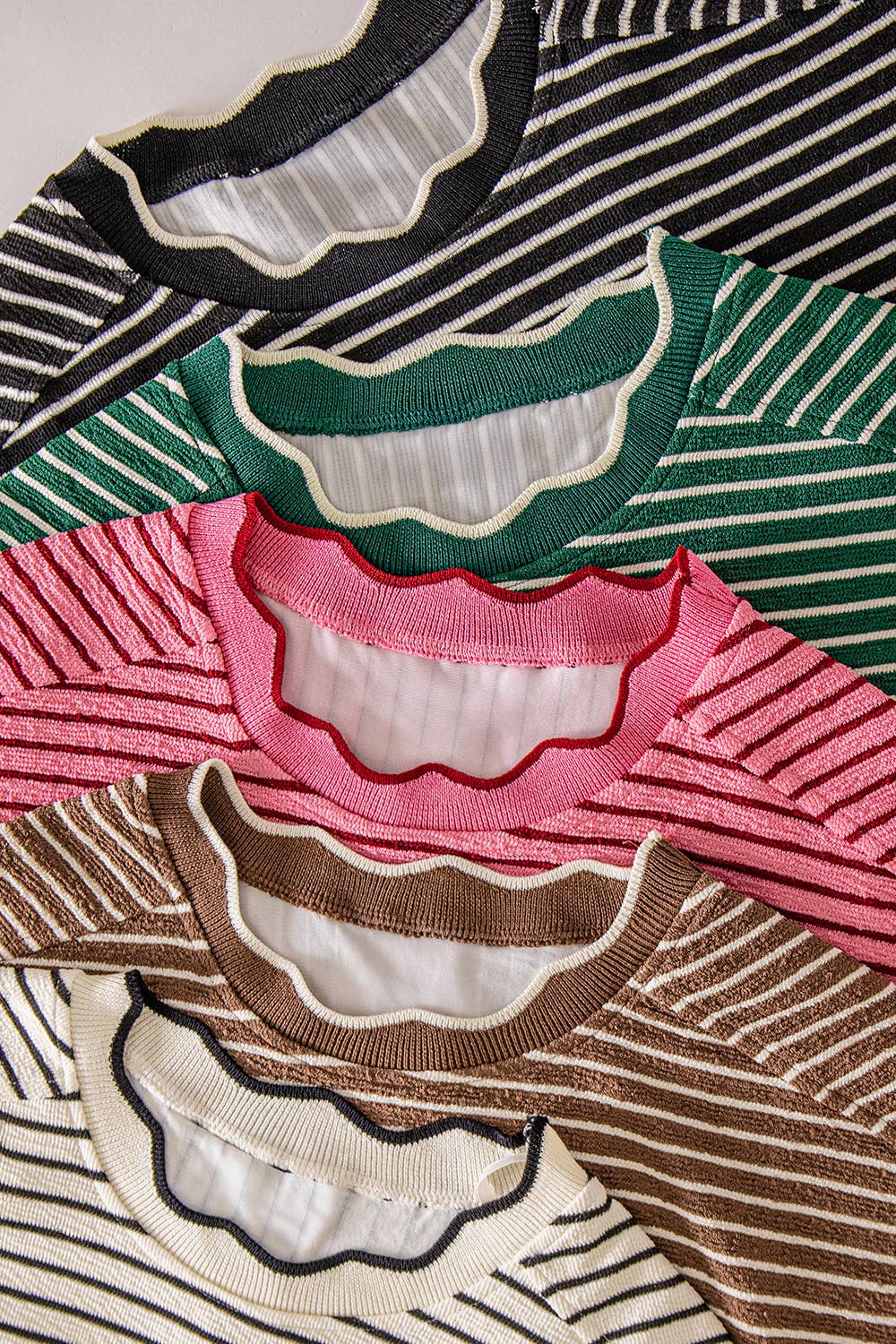 Scallop Trim Stripe Knit Top