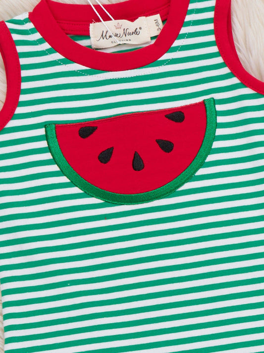 Watermelon Days Striped Embroidered Romper