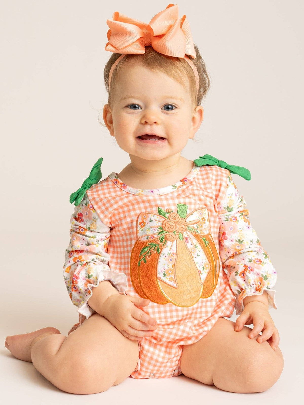 Pumpkin Garden Embroidered Floral Bubble Romper