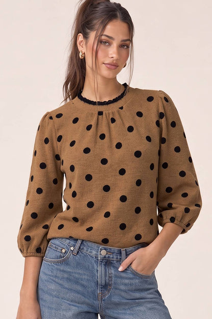 Polka Dot Puff Sleeve Top