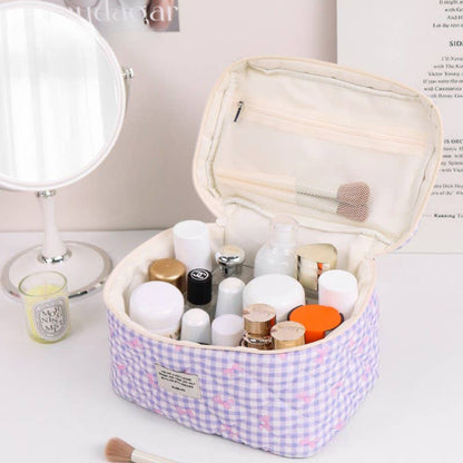 Sweet Color Block Plaid Bow Make Up Bag DPB2504