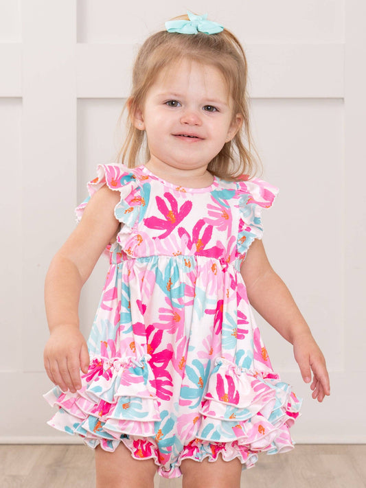 Ruffle Bubble Romper - Hibiscus