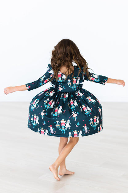 Christmas Ballet 3/4 Sleeve Ruffle Twirl Dress