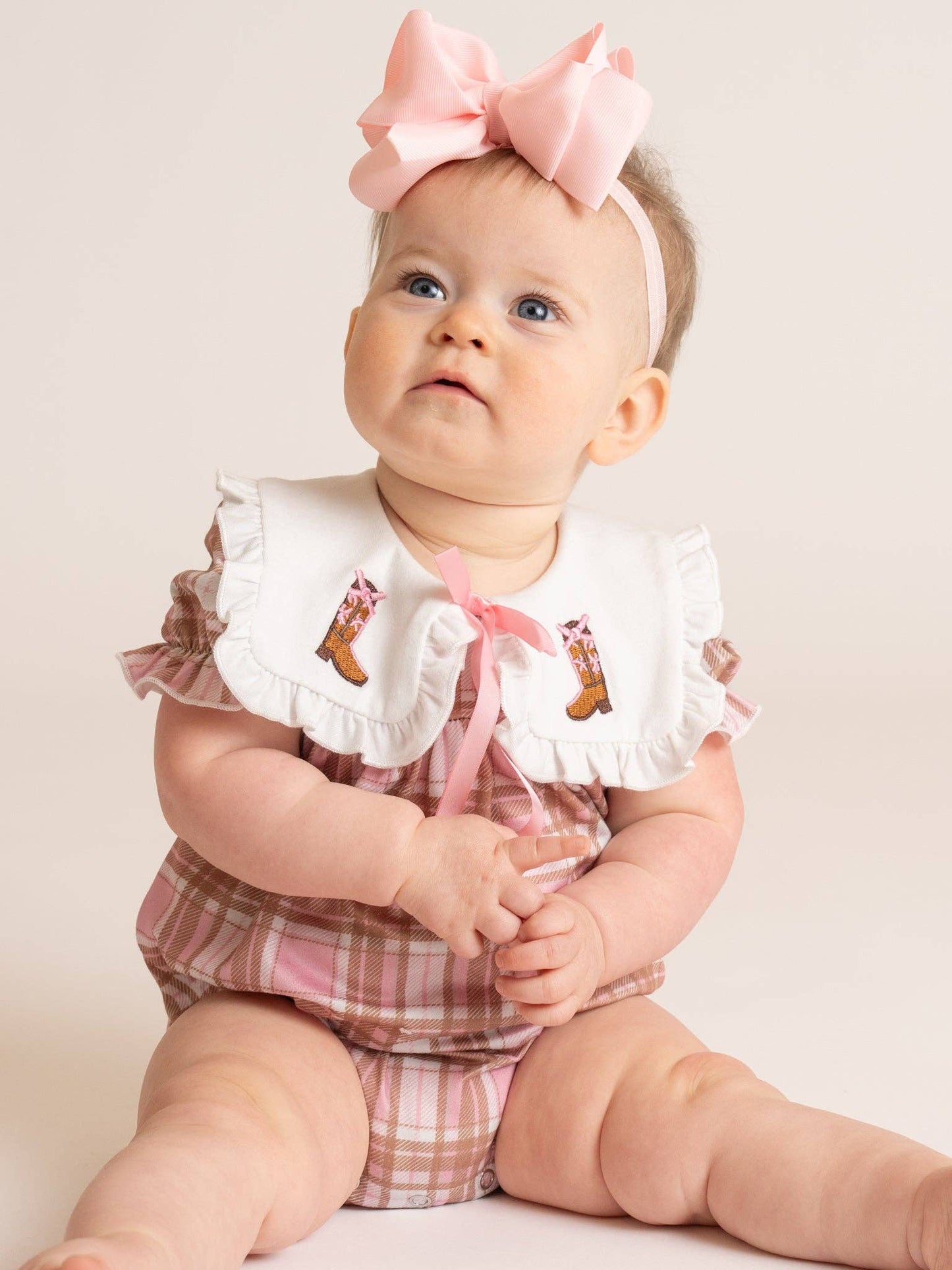 Cowgirl Cutie Boots Embroidered Plaid Romper