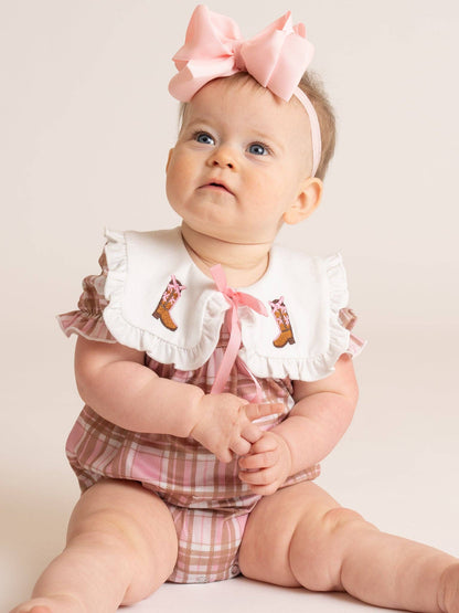Cowgirl Cutie Boots Embroidered Plaid Romper