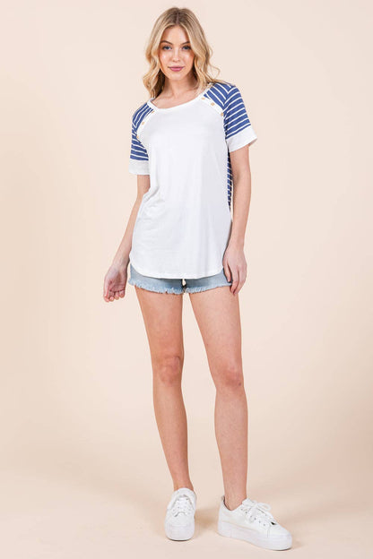 Stripe Combo Short Sleeve Top