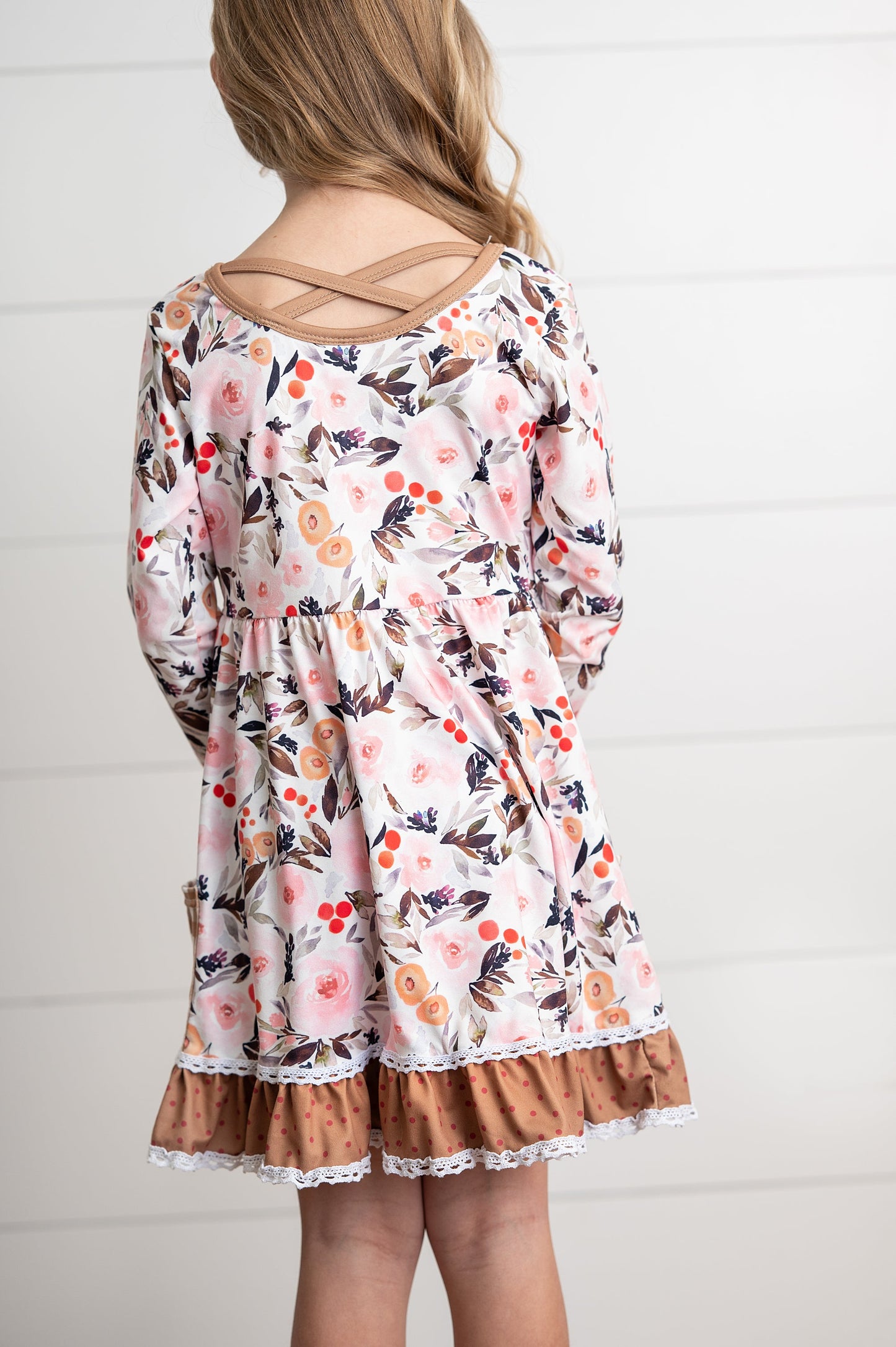 Brown Check Pocket Floral Dress